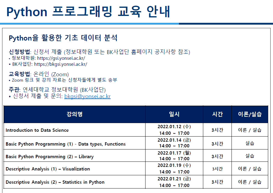 BK사업단 Python 프로그래밍 교육 안내