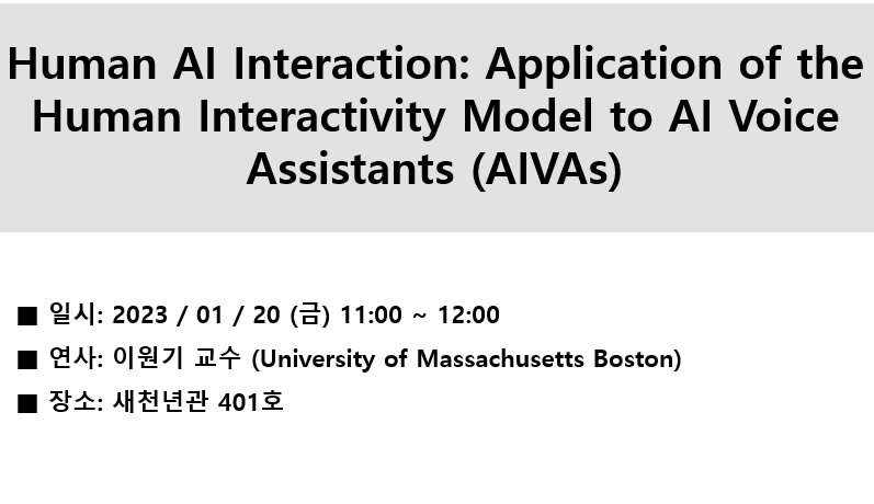 [세미나] Human AI Interaction: Application Of The Human Interactivity Model To AI Voice Assistants (AIVAs)